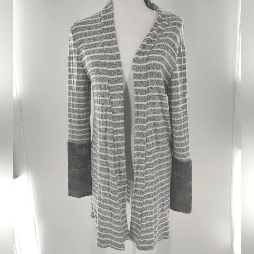Striped Camo Long Sleeve Cardigan